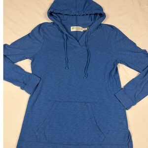 Aventura Womens Blue Organic Cotton Slub Jersey V-Neck Pullover Hoodie Size S